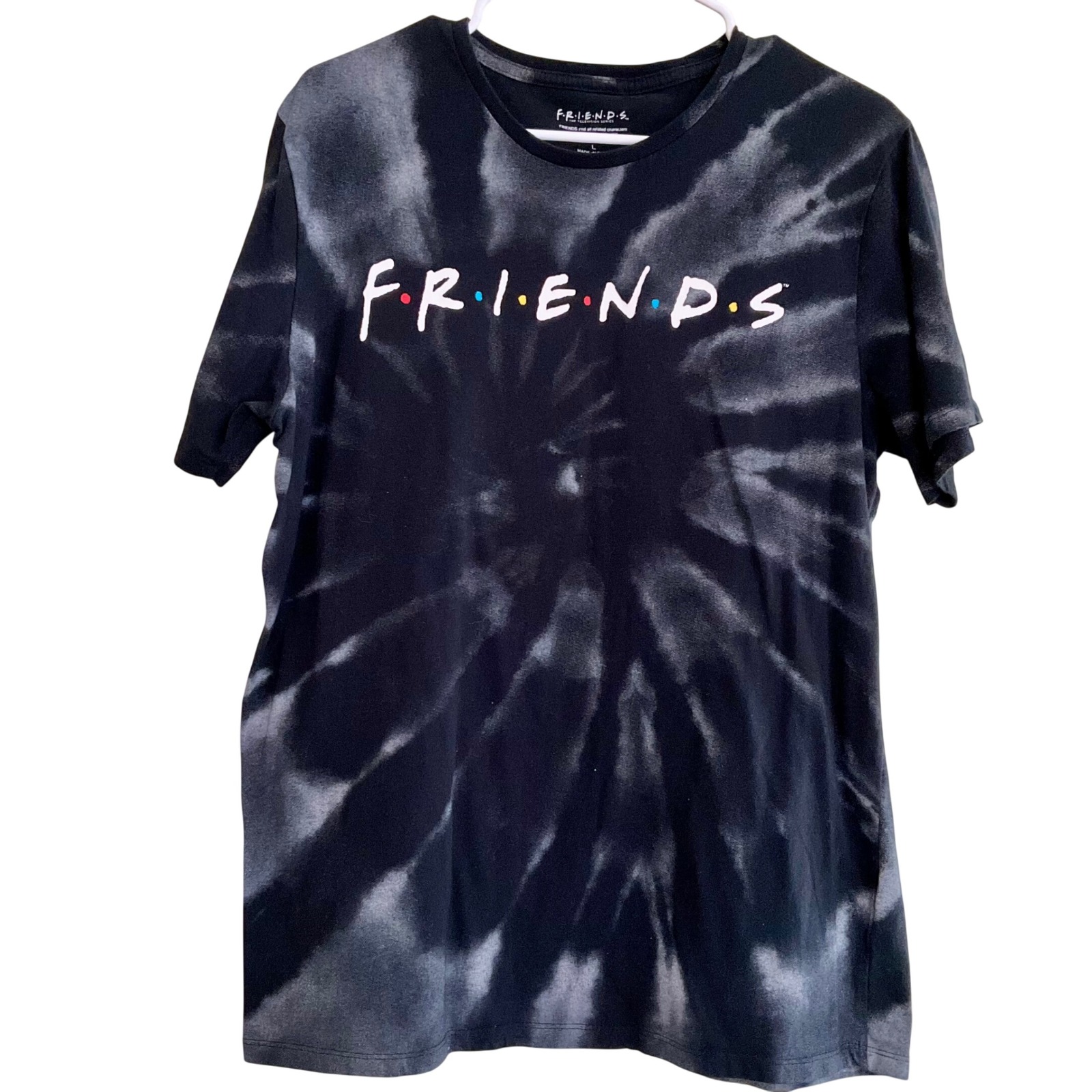 Friends Tv Show Graphic Tie Dye T-Shirt Black White Logo Mens L Unisex Hippie
